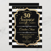 Surprise 30th Birthday - Black White Gold Invitation (Front/Back)