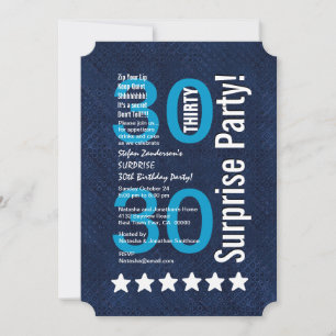 SURPRISE 30th Birthday Blue White Stars R601A2 Invitation