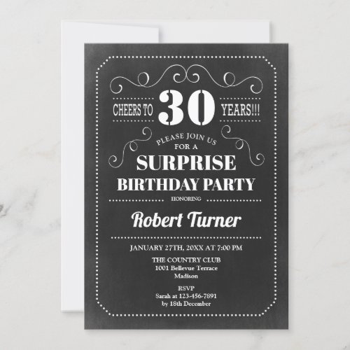Surprise 30th Birthday _ Chalkboard Invitation