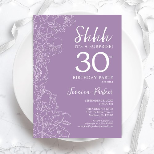 Surprise 30th Birthday _ Floral Purple Invitation