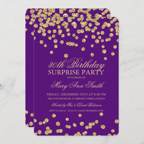 Surprise 30th Birthday Gold Glitter Purple Invitation