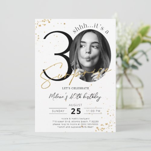 Surprise 30th Birthday Gold Invitation with Photo