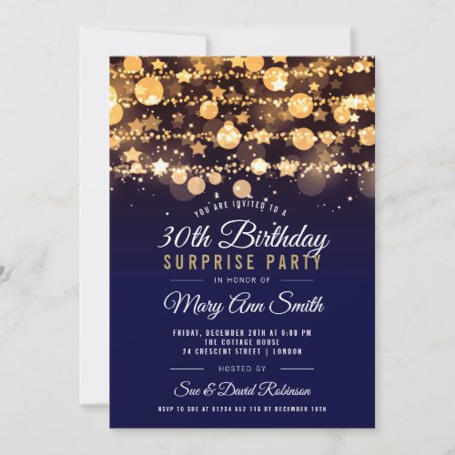 Surprise 30th Birthday Gold  Navy Invitation