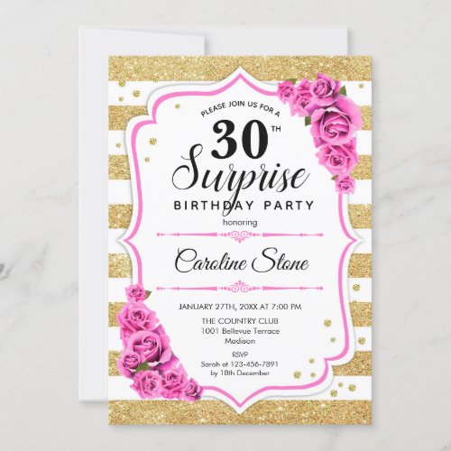 Surprise 30th Birthday _ Gold White Pink Invitation