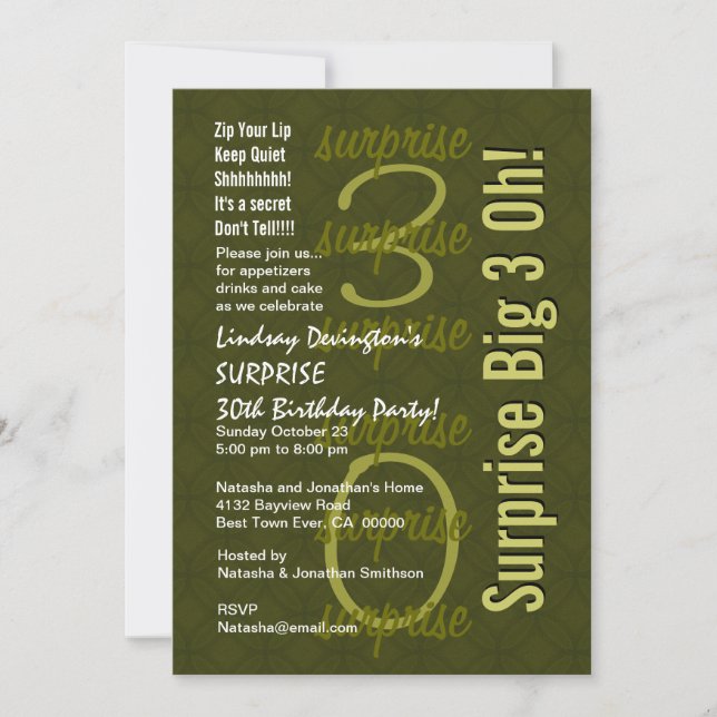 SURPRISE 30th Birthday Hues of Green W144 Invitation (Front)
