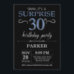 Surprise 30th Birthday Invitation Black and Blue<br><div class="desc">Surprise 30th Birthday Invitation with Black and Blue Glitter Background. Chalkboard. Adult Birthday. Men or Women Bday Invite. Any age. For further customization,  please click the "Customize it" button and use our design tool to modify this template.</div>