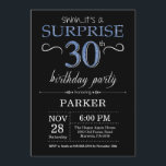 Surprise 30th Birthday Invitation Black and Blue<br><div class="desc">Surprise 30th Birthday Invitation with Black and Blue Glitter Background. Chalkboard. Adult Birthday. Men or Women Bday Invite. Any age. For further customization,  please click the "Customize it" button and use our design tool to modify this template.</div>