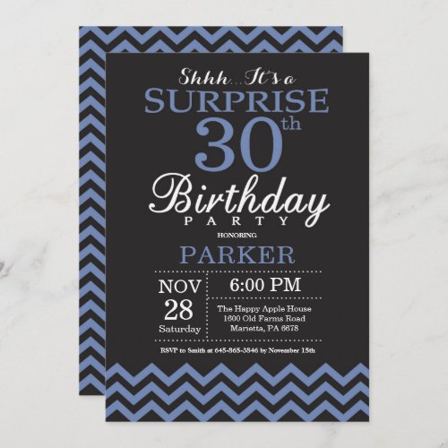 Surprise 30th Birthday Invitation Black and Blue