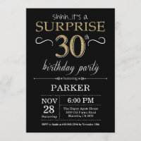 Surprise 30th Birthday Invitation Black and Gold