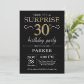 Surprise 30th Birthday Invitation Black and Gold (Standing Front)