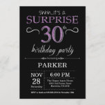 Surprise 30th Birthday Invitation Black and Purple<br><div class="desc">Surprise 30th Birthday Invitation with Black and Purple Glitter Background. Chalkboard. Adult Birthday. Men or Women Bday Invite. Any age. For further customization,  please click the "Customize it" button and use our design tool to modify this template.</div>