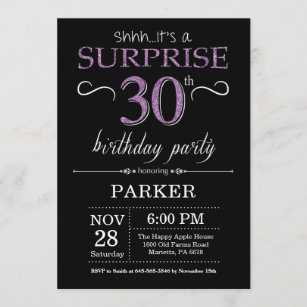 Black White Silver Purple Flower 30th Personalised Birthday Party Invitations Black White Silver Purple Flower 30th Personalised Birthday Party Invitations