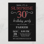 Surprise 30th Birthday Invitation Black and Red<br><div class="desc">Surprise 30th Birthday Invitation with Black and Red Glitter Background. Chalkboard. Adult Birthday. Men or Women Bday Invite. Any age. For further customization,  please click the "Customize it" button and use our design tool to modify this template.</div>