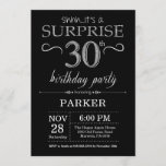 Surprise 30th Birthday Invitation Black and Silver<br><div class="desc">Surprise 30th Birthday Invitation with Black and Silver Glitter Background. Chalkboard. Adult Birthday. Men or Women Bday Invite. Any age. For further customization,  please click the "Customize it" button and use our design tool to modify this template.</div>