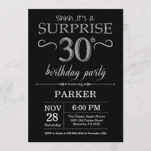 Surprise 30th Birthday Invitation Black and Silver