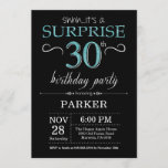 Surprise 30th Birthday Invitation Black and Teal<br><div class="desc">Surprise 30th Birthday Invitation with Black and Teal Glitter Background. Chalkboard. Adult Birthday. Men or Women Bday Invite. Any age. For further customization,  please click the "Customize it" button and use our design tool to modify this template.</div>