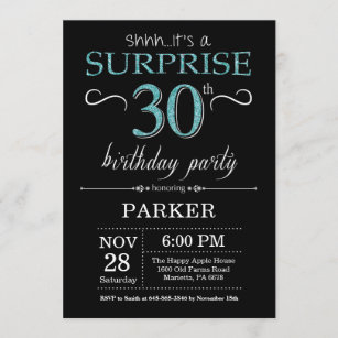 Surprise 30th Birthday Invitation Black and Teal