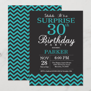 Surprise 30th Birthday Invitation Black and Teal