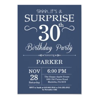 Surprise 30th Birthday Invitation Blue and White