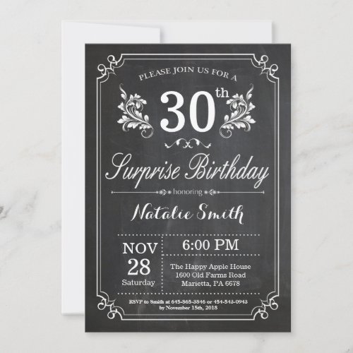 Surprise 30th Birthday Invitation Chalkboard