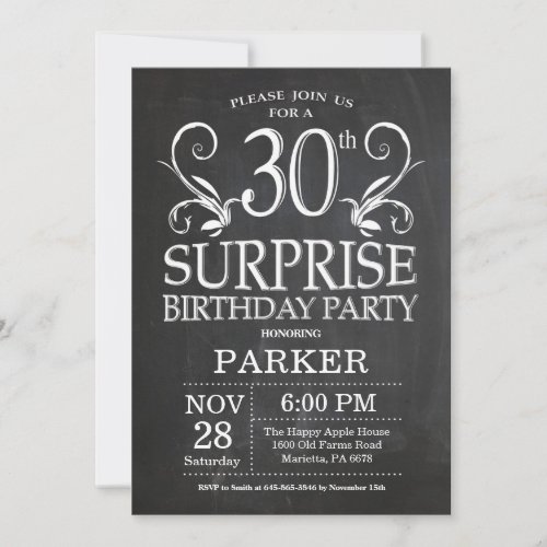 Surprise 30th Birthday Invitation Chalkboard