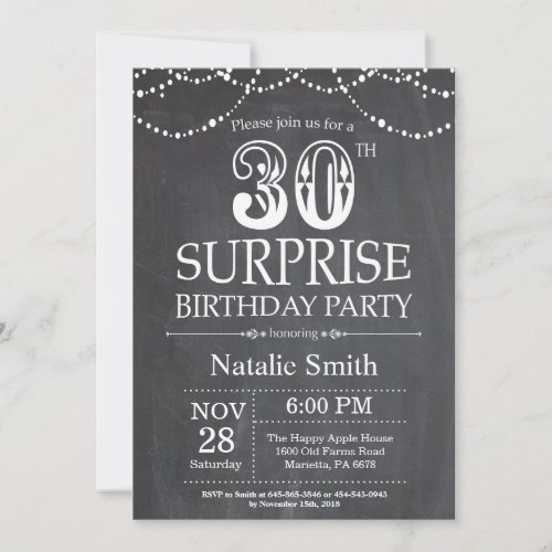 Surprise 30th Birthday Invitation Chalkboard