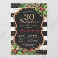 Surprise 30th Birthday Invitation Christmas Gold