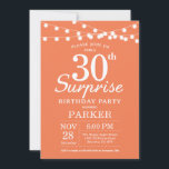 Surprise 30th Birthday Invitation Coral<br><div class="desc">Surprise 30th Birthday Invitation with String Lights. Coral Background. Female Women Birthday. 13th 15th 16th 18th 20th 21st 30th 40th 50th 60th 70th 80th 90th 100th,  Any age. For further customization,  please click the "Customize it" button and use our design tool to modify this template.</div>