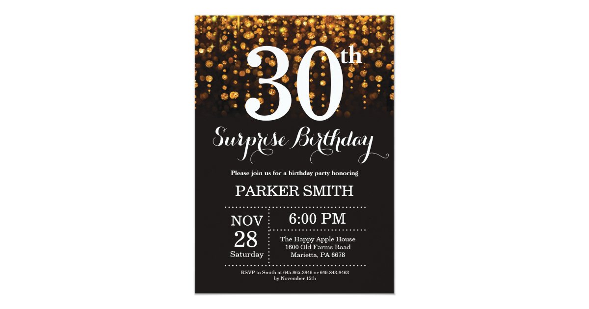 Surprise 30th Birthday Invitation Gold Glitter | Zazzle.com
