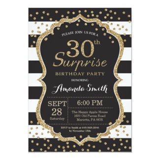 Surprise 30th Birthday Invitation. Gold Glitter Invitation
