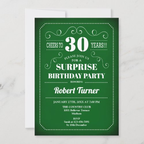 Surprise 30th Birthday Invitation _ Green White