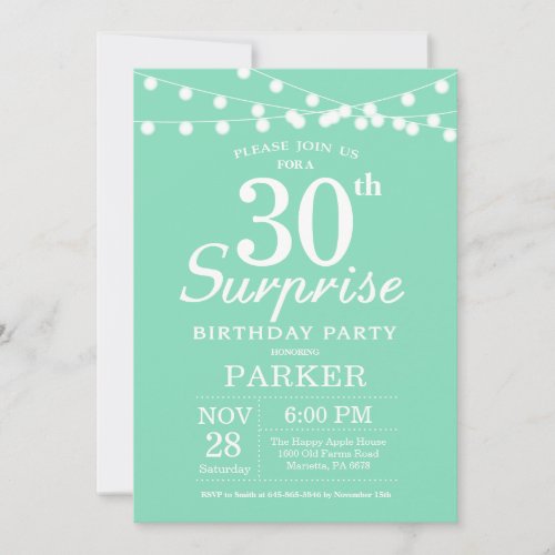 Surprise 30th Birthday Invitation Mint Green