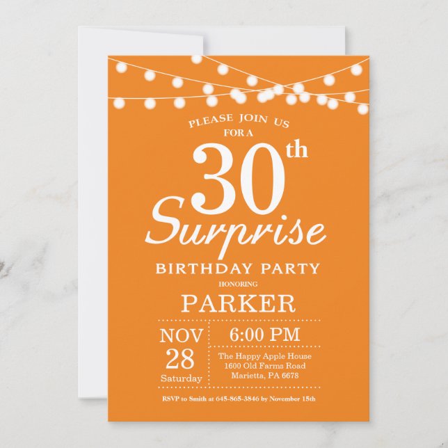 Surprise 30th Birthday Invitation Orange (Front)