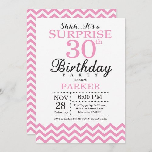 Surprise 30th Birthday Invitation Pink Chevron
