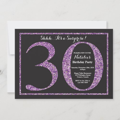 Surprise 30th Birthday Invitation Purple Glitter