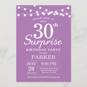 Surprise 30th Birthday Invitation Purple Lavender