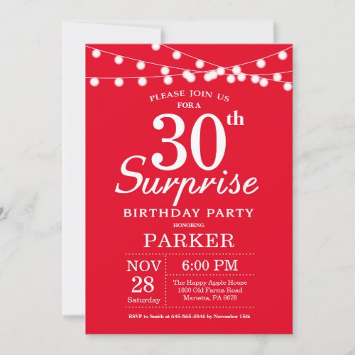 Surprise 30th Birthday Invitation Red