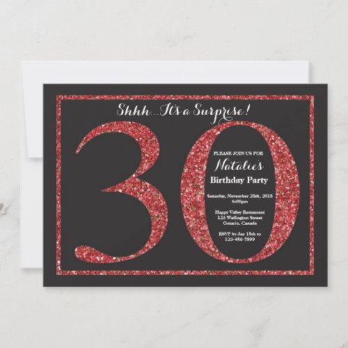 Surprise 30th Birthday Invitation Red Glitter