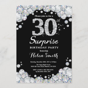 Surprise 30th Birthday Invitation Silver Diamond