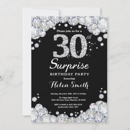 Surprise 30th Birthday Invitation Silver Diamond