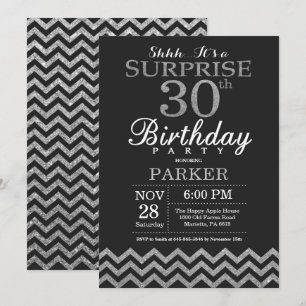 Surprise 30th Birthday Invitation Silver Glitter