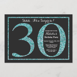 Surprise 30th Birthday Invitation Teal Glitter