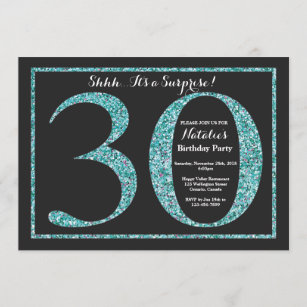Surprise 30th Birthday Invitation Teal Glitter