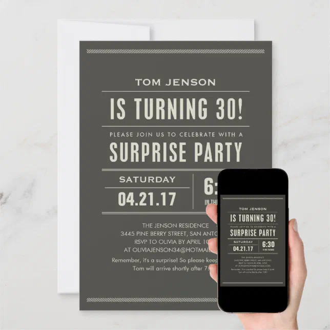 Surprise 30th Birthday Invitations | Zazzle