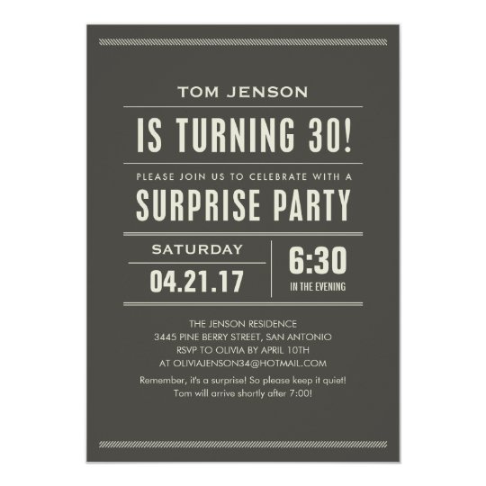 surprise 30th birthday invitations zazzle com