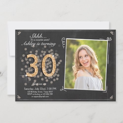 Surprise 30th birthday invite Chalkboard vintage