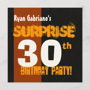 SURPRISE 30th Birthday Modern Black and Gold W569 Invitation