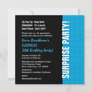 SURPRISE 30th Birthday Modern Turquoise Blue W1434 Invitation