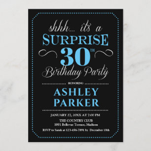 Surprise 30th Birthday Party - Black Blue Invitation