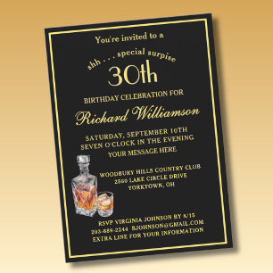 SURPRISE 30th Birthday Party Classic Black Gold Invitation